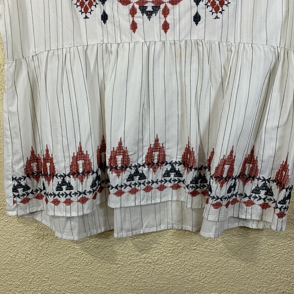 Knox Rose Top Blouse White Brown Embroidered M Light Weight Sleeveless Tiered - Picture 2 of 14